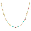 Kids Mini Turquoise Enamel Bars with Pink Crystal & Pave Star Links Necklace