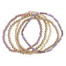 Cheyanne Stack – Set of 5 Purple, Lavender & Gold Beaded Bracelets (8")