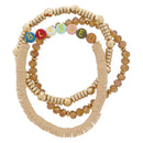 “BLESSED” Beaded Bracelet Stack – Set of 3 in Gold & Warm Neutrals (7.5")