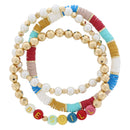“BE STILL” Multi-Color Beaded Bracelet Stack – Set of 3 with Gold & Pearl Accents (7.5")