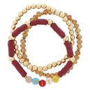 “FAITH” Beaded Bracelet Stack – Set of 3 in Warm Neutrals & Gold (7.5")