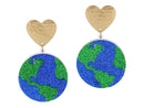 Glitter Earth Acrylic Earrings | Gold Heart Statement Earrings | Boutique Jewelry | Bossier City, LA