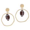 Gold Hammered Hoop Earrings with Sequin Football Drop