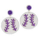 Purple Beaded Baseball Earrings