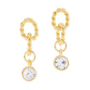 18K Gold Plated Twist Oval Link Earrings with Clear Crystal Dangle
