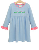See Ya Later Ruffle Dress – Girls Alligator Applique Knit Dress