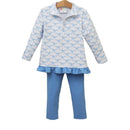 Blue Trellis Bow Girls 1/4 Zip Pullover & Legging Set | Fall Boutique Outfit | Bossier City, LA
