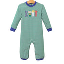 Boys Tool Appliqué Romper | Green Striped Long Sleeve Baby Romper | Bossier City, LA