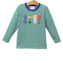 Boys Tool Appliqué Shirt | Green Striped Long Sleeve Boutique Shirt | Bossier City, LA