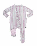 Josephine Ruffled Zippered Footie – Bamboo Baby Sleeper with Floral Print & Heart Grips