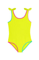 Girls Lime Crinkle One Piece Swimsuit with Bow Ties | Bossier City Kids Boutique