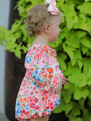 Fall Halloween & Thanksgiving Pumpkin Bow Smock Embroidered Floral Baby Girl Romper