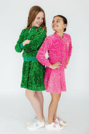 Kelly Green Velvet Sequin Twirl Skort