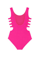Girls Fuchsia Crinkle Side Cutout One Piece Swimsuit with UPF 50+ | Bossier City Boutique
