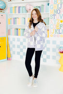 Lavender Checker Bow Cozy Cardigan