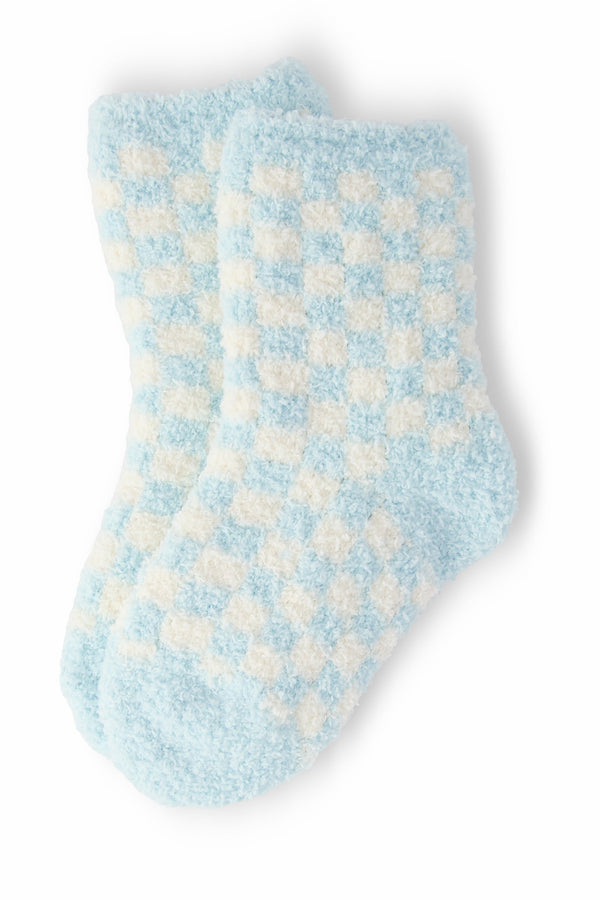 Light Blue Checker Cozy Socks