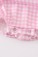 Pink tractor embroidery plaid girl bubble