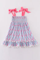 Blue ribbon lace charm smocked mom&me dress