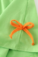 Green Halloween Cat Embroidery Dress – Girls Halloween Outfit with Cat Appliqué
