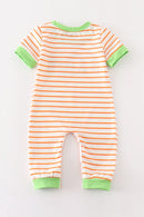 Green Halloween Cat Embroidery Boy Romper – Spooky & Playful Baby Outfit for Halloween