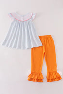 Pumpkin French Knot Girl Pant Set – Boutique Fall Outfit for Toddlers & Girls 🎃🍂