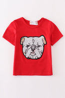 Red geogia bulldog sequin mom&me top
