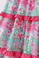 Pink Palm Paradise print tiered mom dress