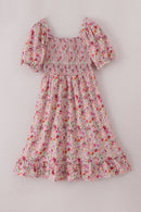 Purple floral print ruffle mom&me dress