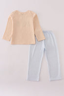 Cream puppy embroidery pants set