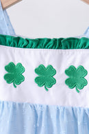 Blue clover embroidery swiss dot shorts set