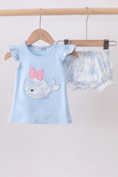 Blue Whale Applique Bloomer Set
