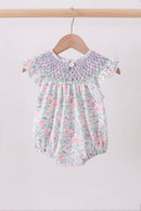 Green Floral Smocked Bubble