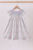 Green Floral Smocked Dress