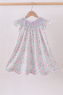 Green Floral Smocked Dress