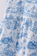 Blue beach sea smocked women dress
