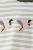 Green Duck Embroidered Stripe Romper