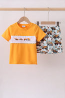 Construction vehicle embroidery shorts set