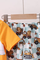 Construction vehicle embroidery shorts set