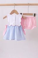 Blue Crab Embroidered Seersucker Bloomer Set