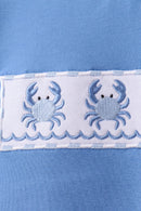 Blue Crab Embroidered Seersucker Shorts Set