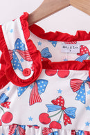 Red cherry bow ruffle shorts set