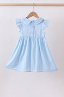 Blue floral smocked jacquard ruffle dress