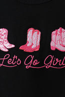 Black let's go girl boots leopard ruffle shorts set