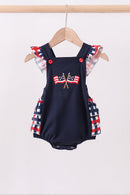 Navy flag applique gingham ruffle bubble
