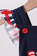 Navy flag applique gingham ruffle bubble