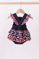 Navy flag applique gingham ruffle bubble