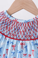 Blue bow smocked bubble