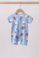 Blue goose flag print bamboo romper