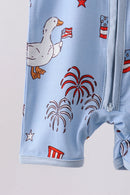 Blue goose flag print bamboo romper
