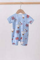 Blue goose flag print bamboo romper